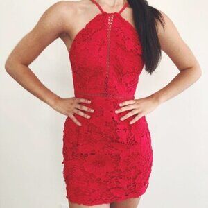 UO Lace High-Neck Red Mini Dress Size XS